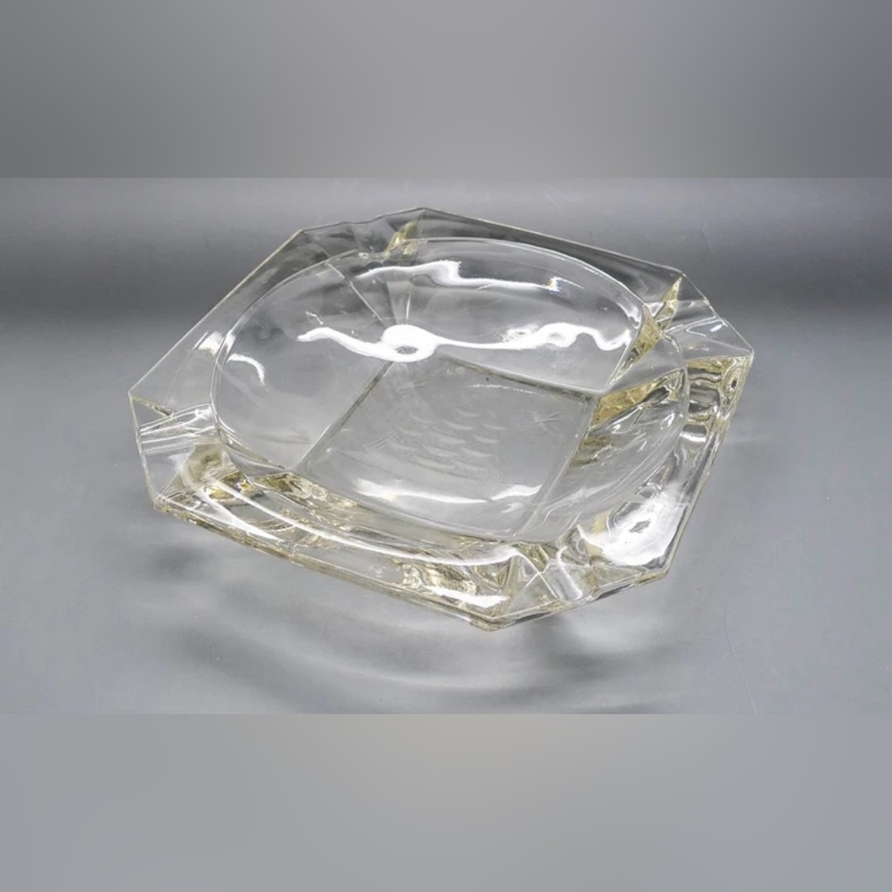 Clear Collectible Quality Glass Octagonal MCM French Ashtray 70’s Era